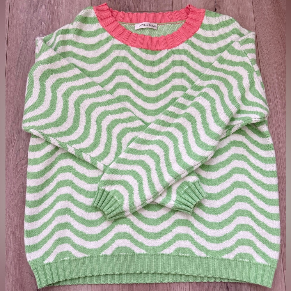 Pink & Green Wave Pattern Sweater